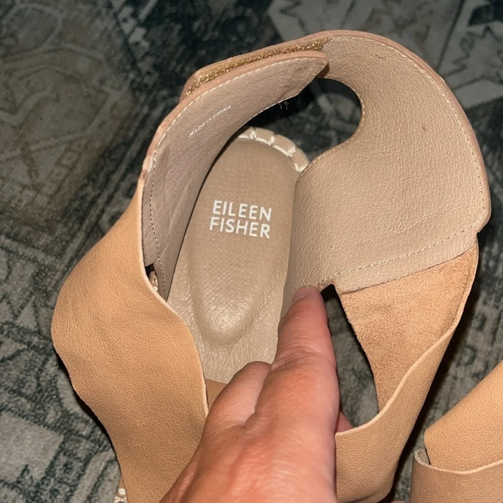 Eileen Fisher women’s Willow Tumbled Leather Wedge Espadrille size 11